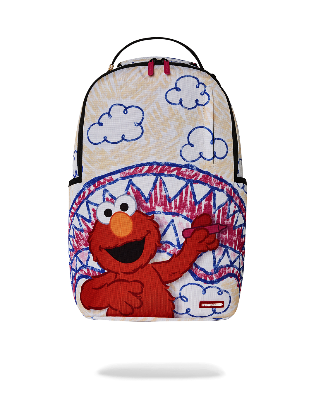 Sprayground Elmo's World Shark Sketch Backpack Pink Limited Edition - front view with multiple pockets