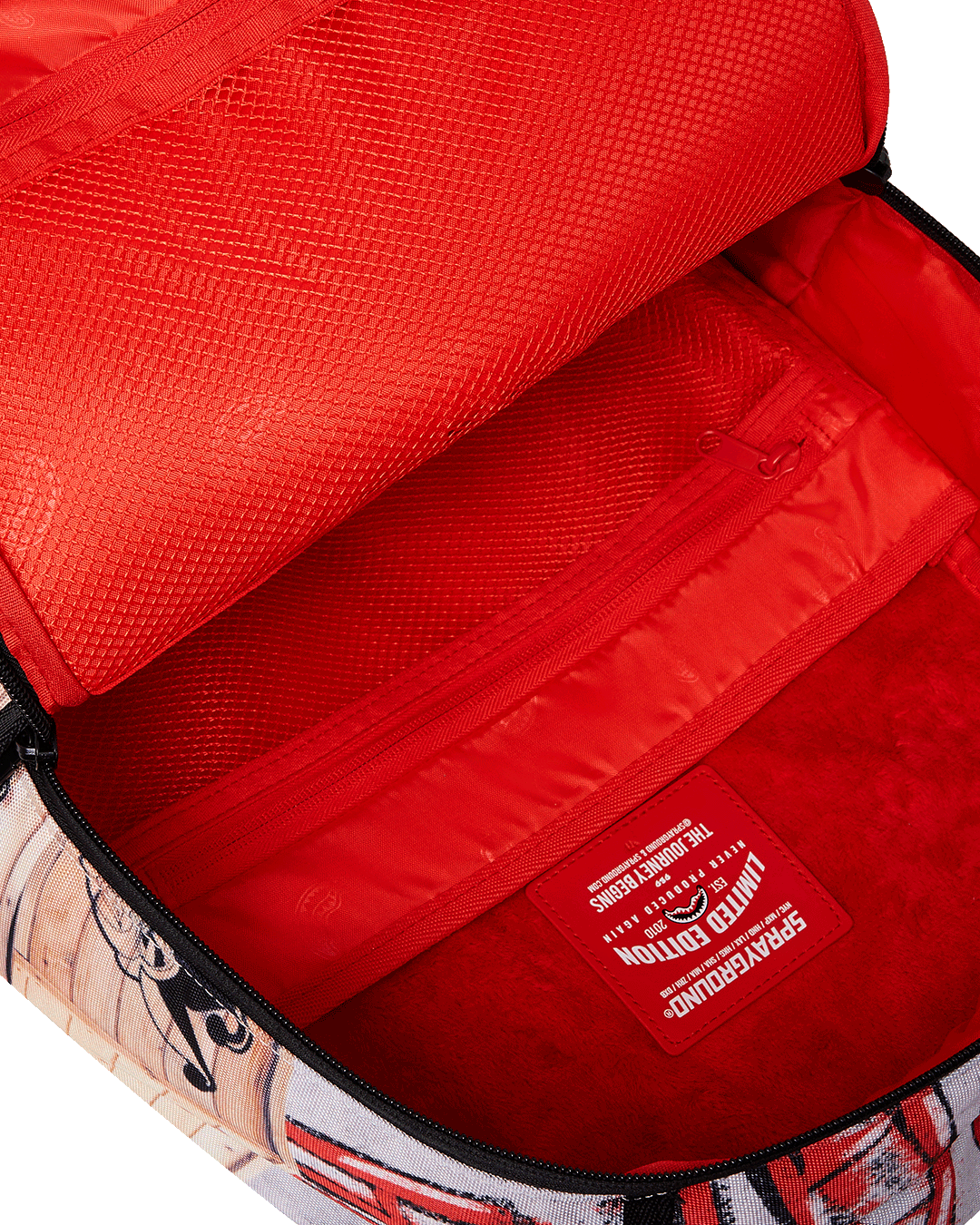 Side angle of designer backpack with ergonomic straps and luggage sleeve