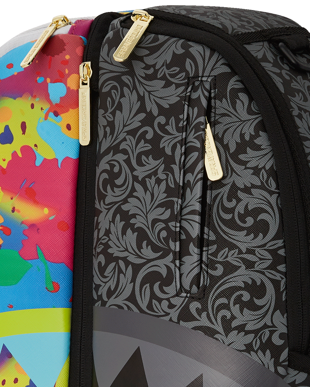 Two separated mini backpacks laid flat, highlighting interior mesh pockets