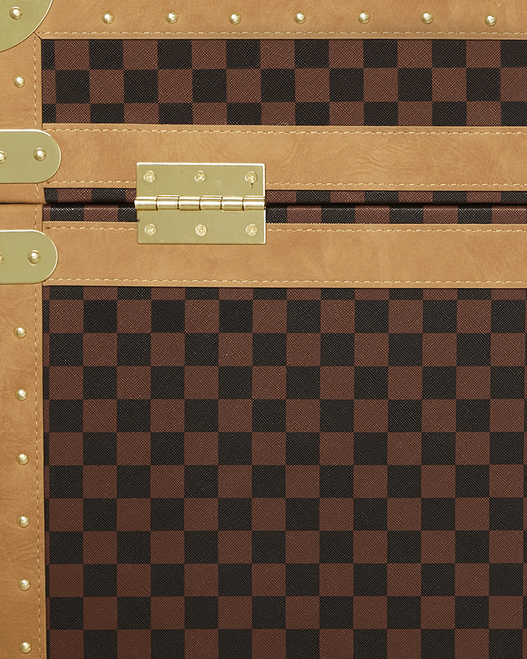 Interior of the Luxury Steamer Trunk Wardrobe, featuring printed graphic design and drawers.