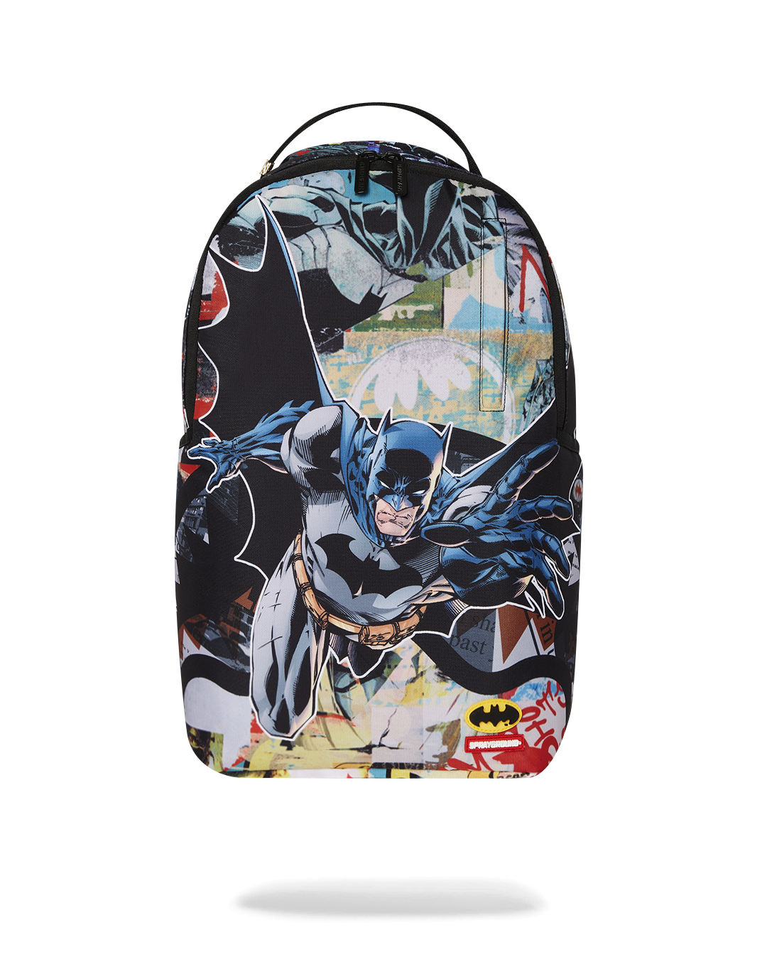 Batman travel backpack for women worn over shoulders in urban setting