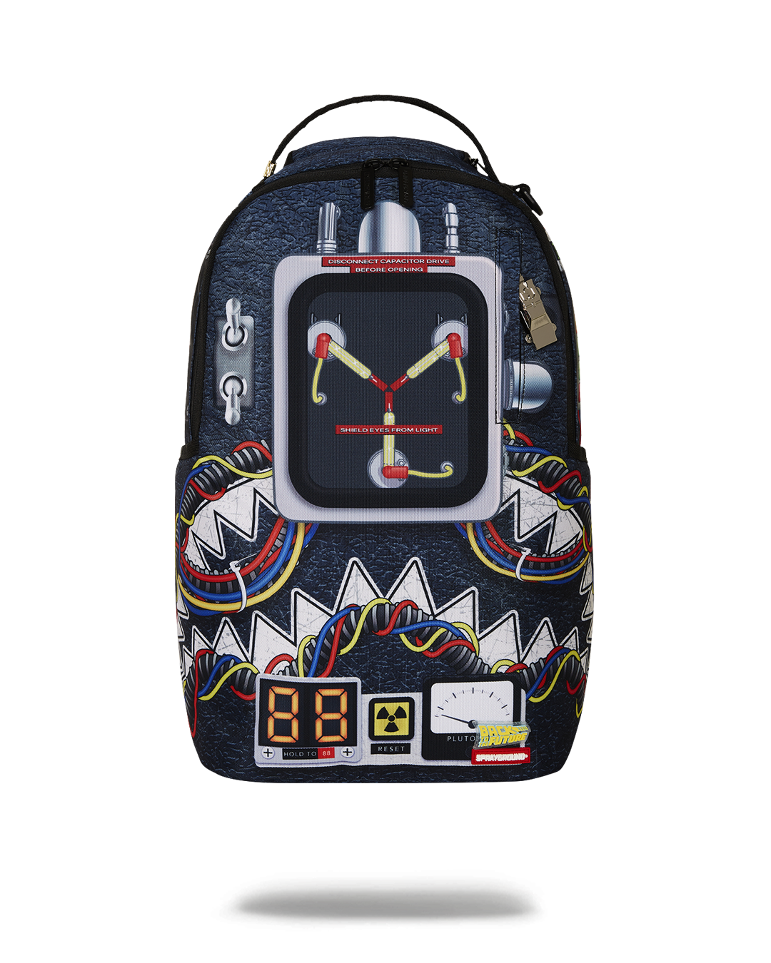 Front view of Flux Mode Novelty Backpack showcasing novelty zipper puller.