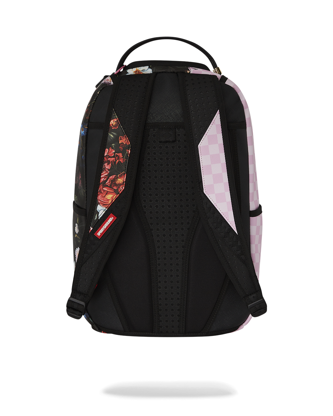 Back of backpack with adjustable straps and luggage sleeve for travel