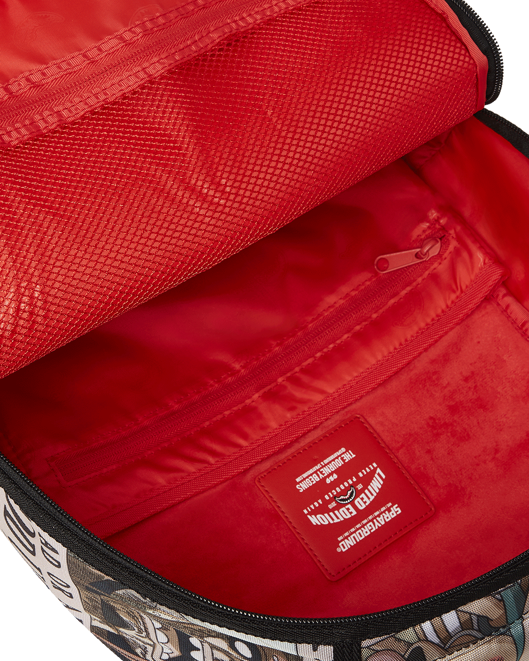 Side view highlighting the adjustable straps of the Sprayground Shark Backpack.