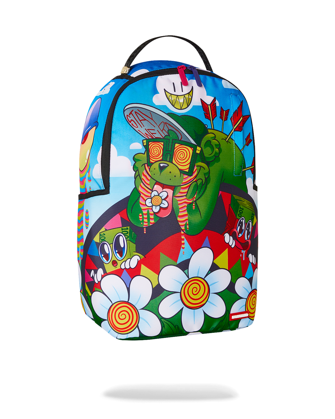Bloom Bear Backpack displayed with carry-on luggage for easy travel.