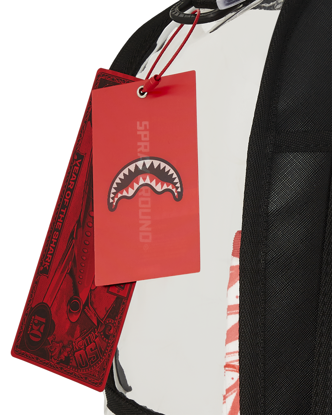 Transparent PVC Sprayground backpack with ergonomic mesh back padding, back view.