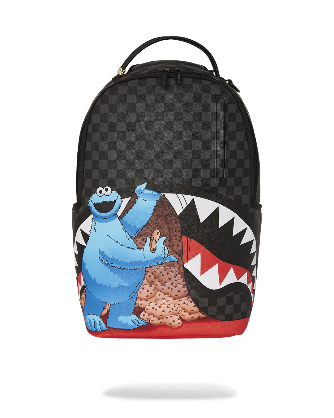 Front view of Cookie Monster Deluxe Backpack showcasing its vibrant design.