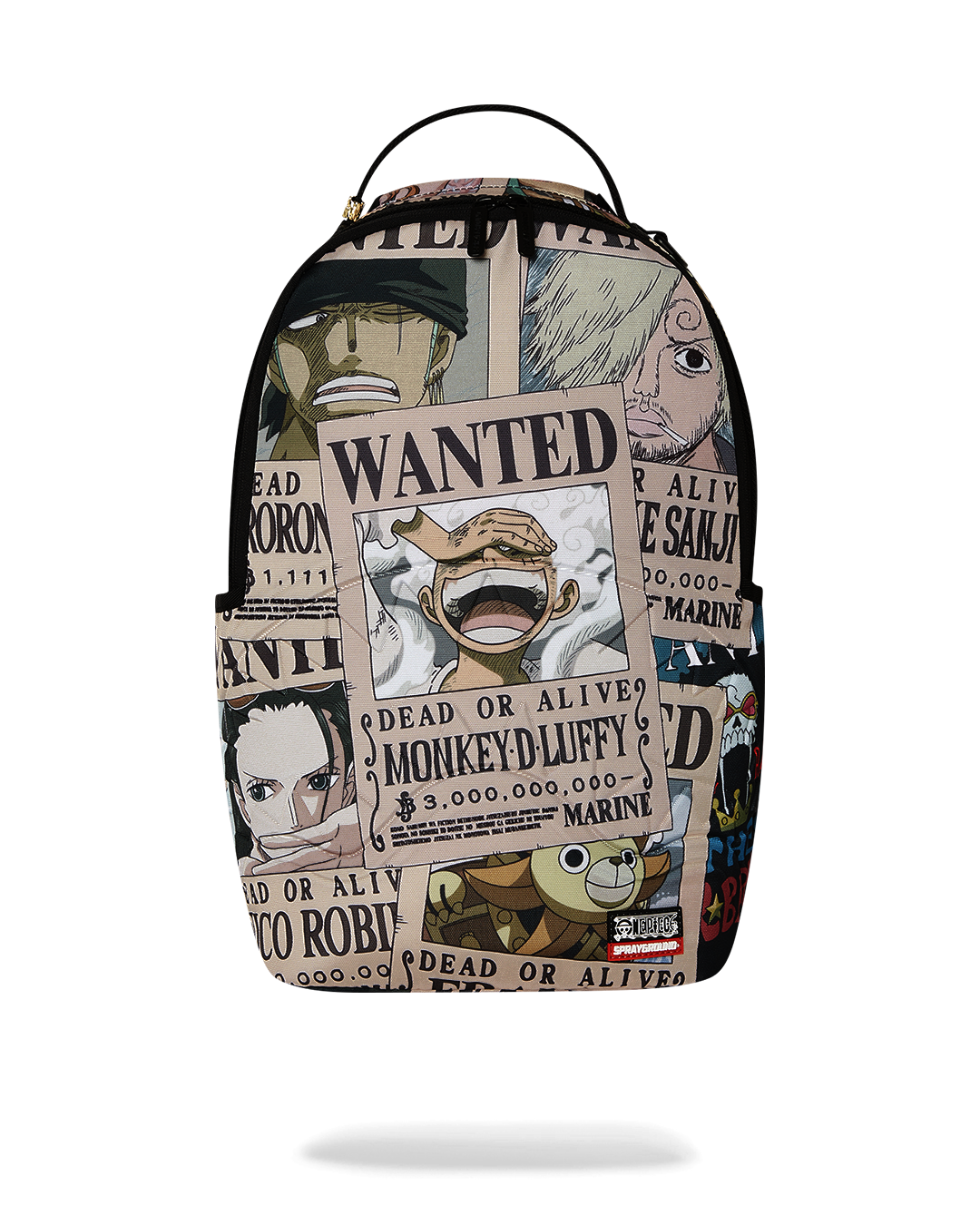 Front view of the One Piece Wanted Shark backpack with embossed sharkmouth design