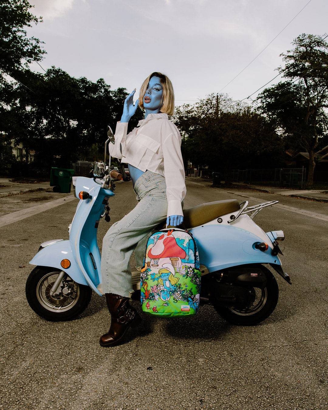 Interior view of the Smurfs backpack showing laptop compartment.
