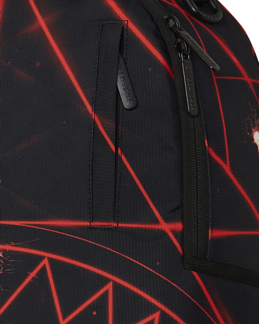 Laser Shark Backpack by Sprayground in clear, showing its durable 900D polyester fabric and ergonomic mesh back.