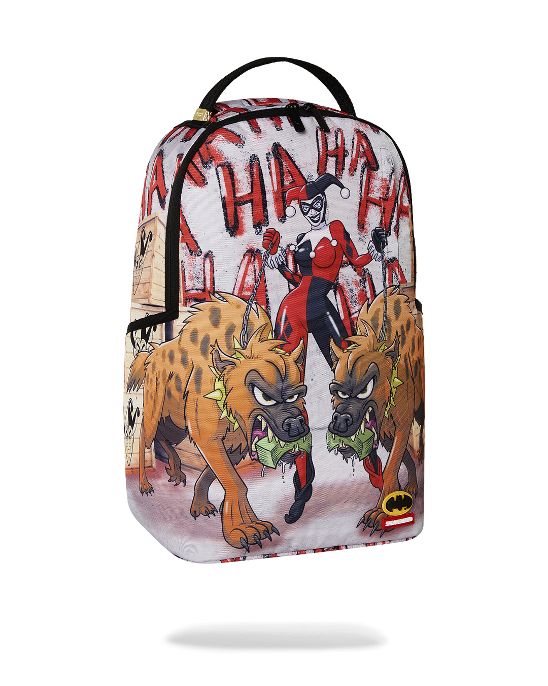 Side angle of designer backpack with ergonomic straps and luggage sleeve
