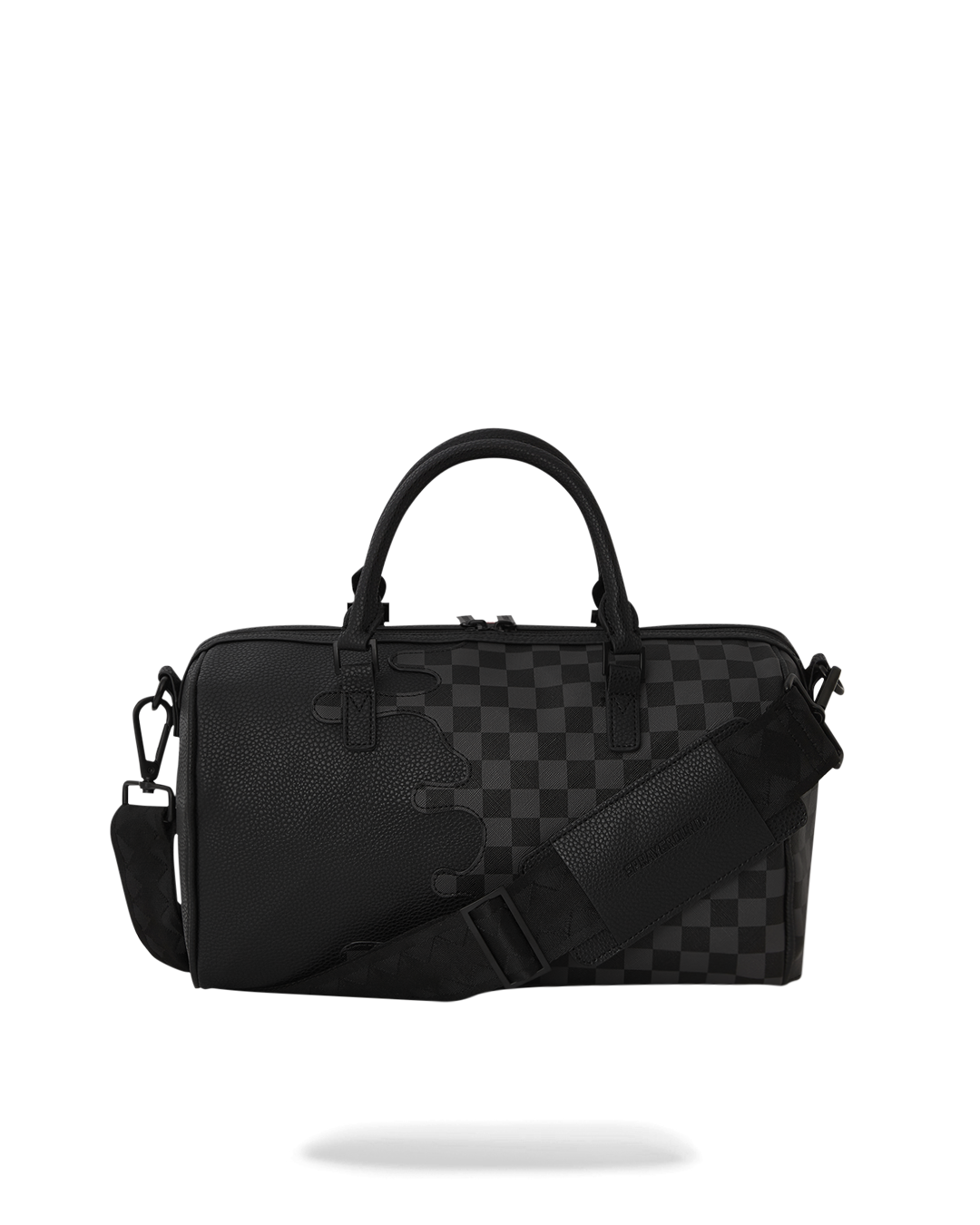 Front view of the Speed Shark mini duffle bag showcasing its faux leather texture.