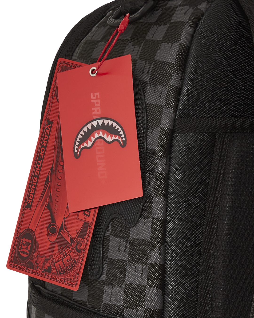 Sharkmouth faux leather backpack front view, showcasing its unique design and durable material.