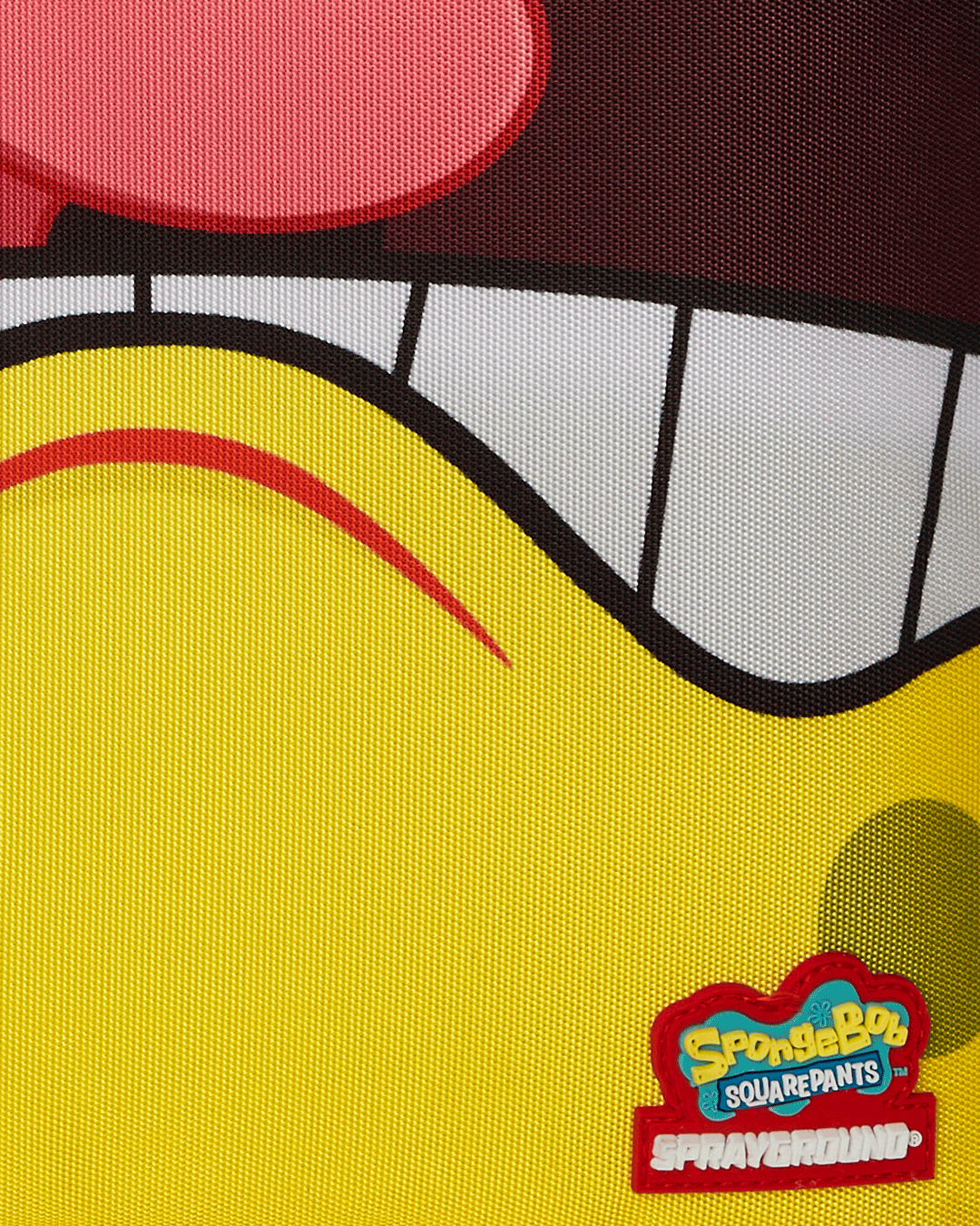 Front view of the SpongeBob character backpack with expressive velcro eyes