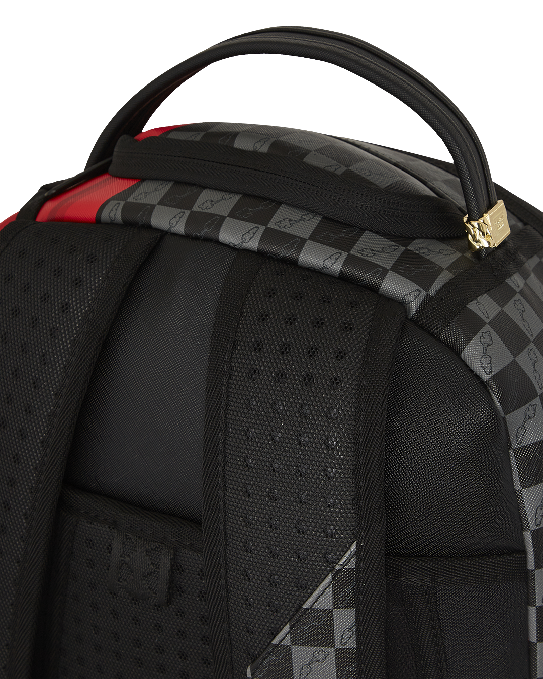 Front view of the Bugs Bunny faux leather mini backpack with zipper pockets.