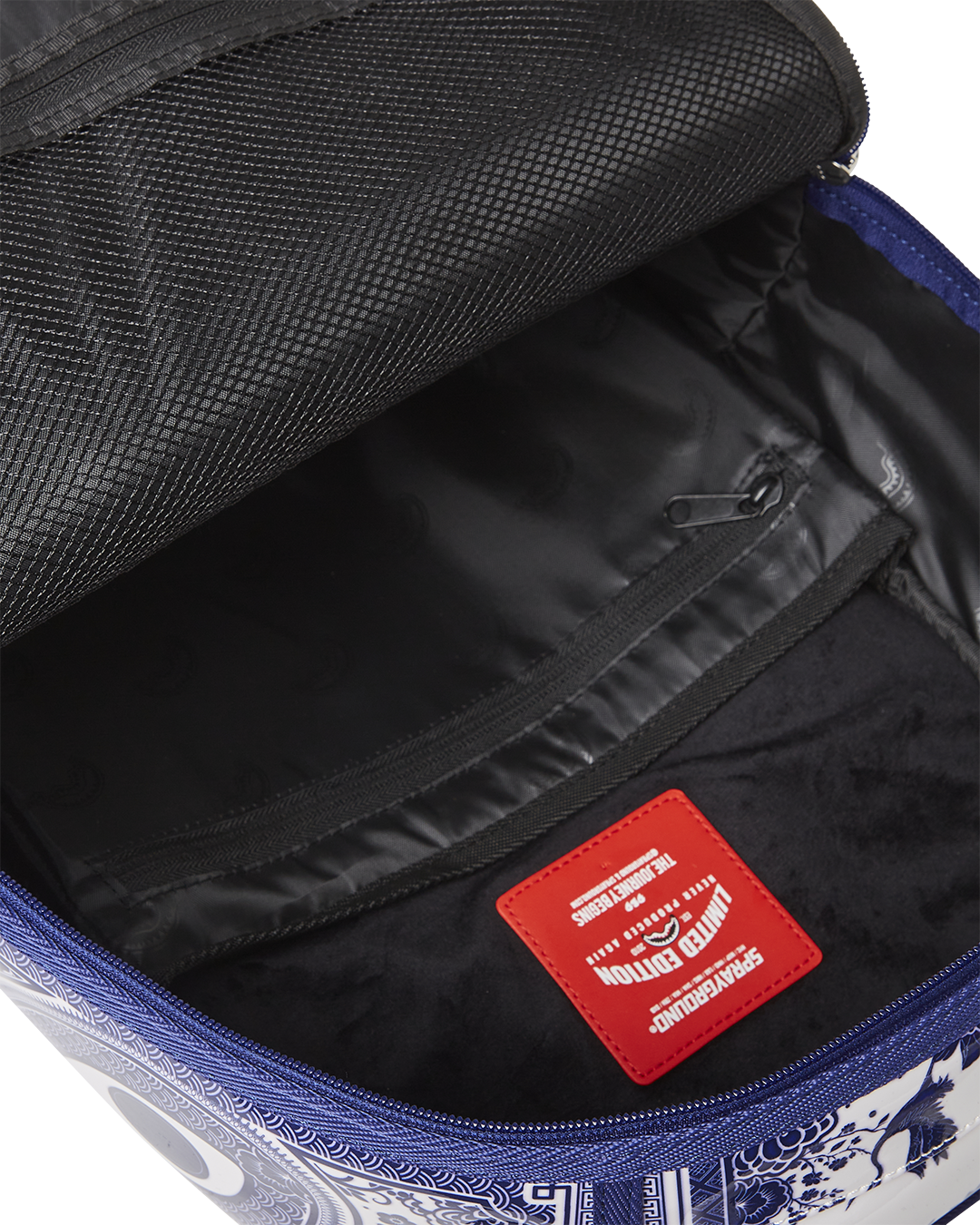 Front angle of the shark backpacks with patent leather shine