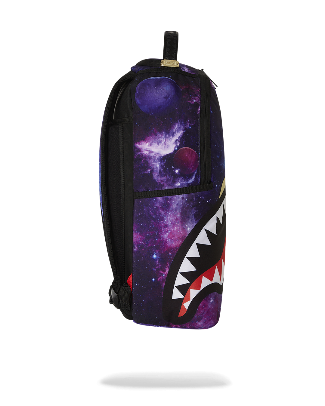 Side of the backpack with mesh pockets and adjustable straps for comfortable wear