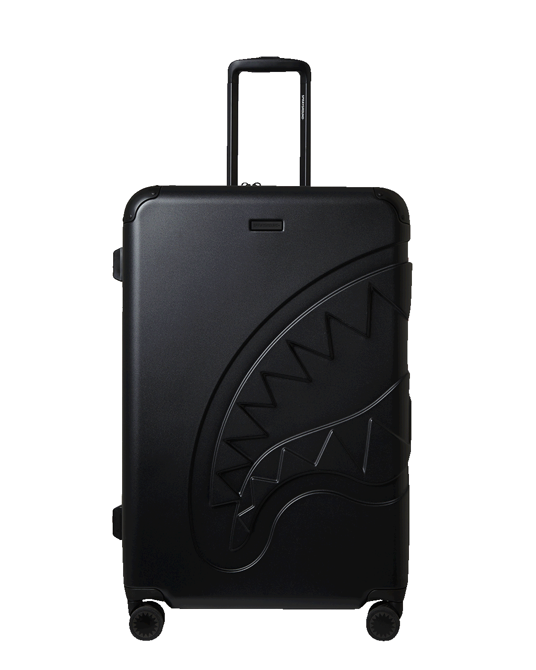 Sprayground Sharkitecture Full-Size Luggage front view with patented Shark Sculpture design