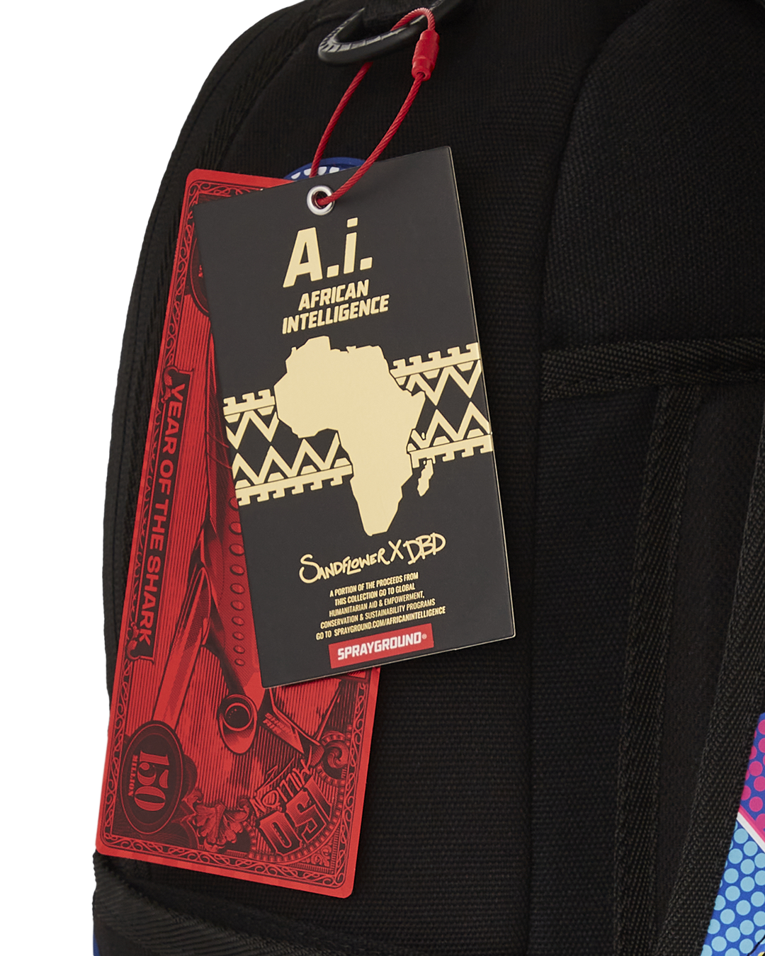 Side pocket detail showing Sprayground’s signature zipper design