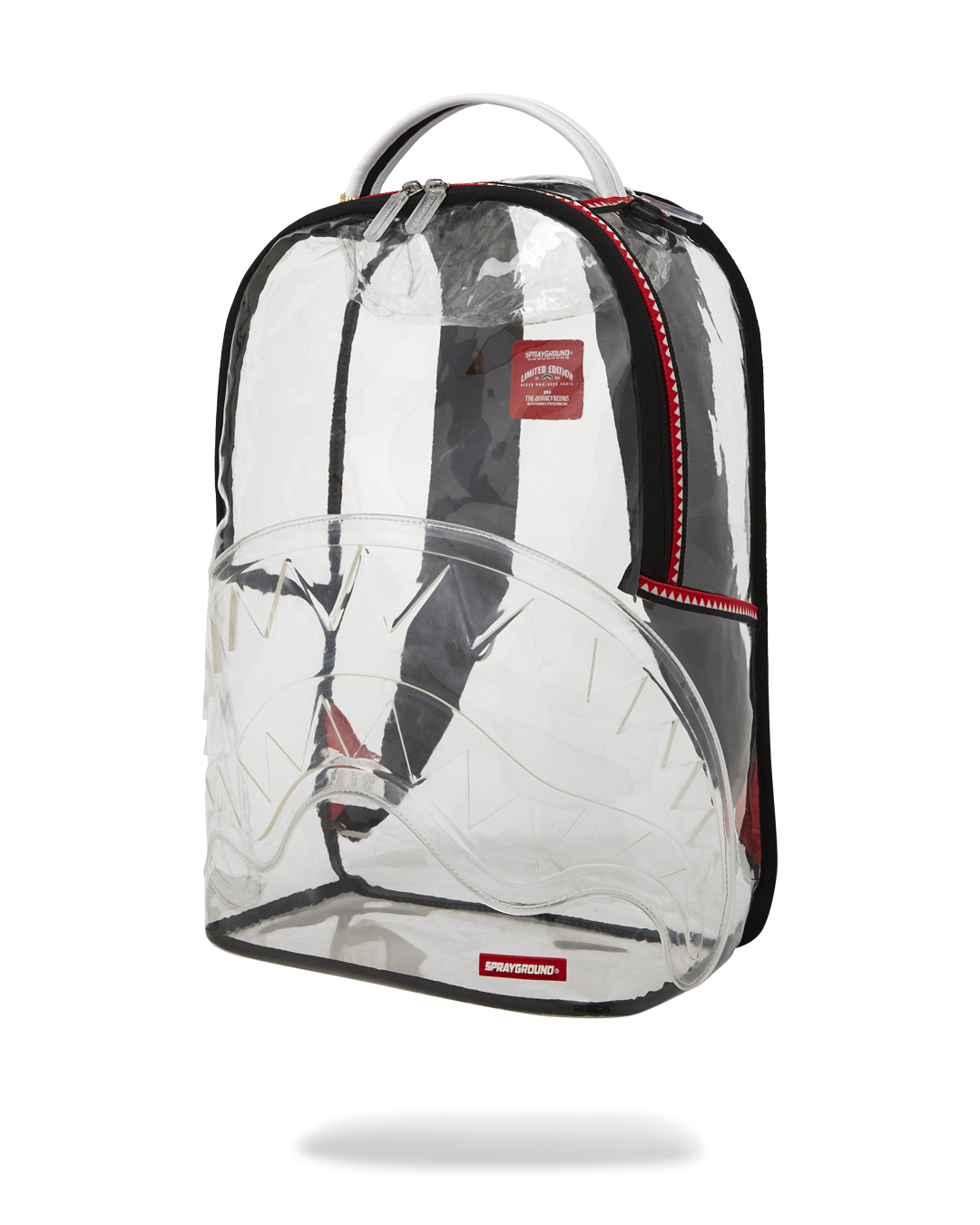 Interior compartments of transparent backpack, including laptop sleeve