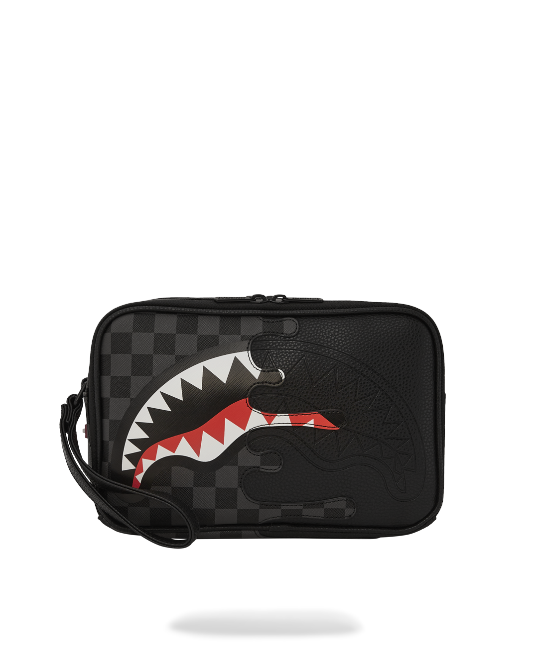 Black leather crossbody bag with adjustable strap on a city street