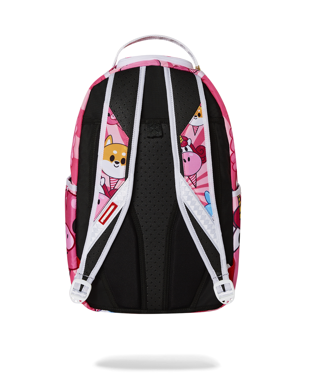Front view of Candy Luxe backpack with ergonomic straps and gold zippers