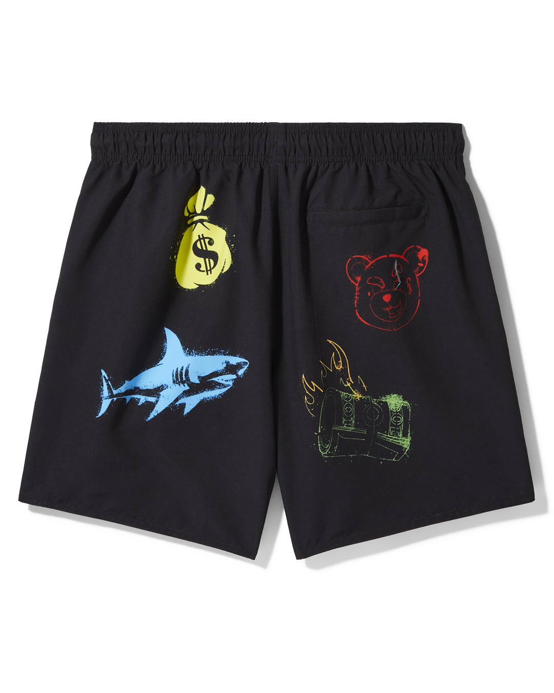 Detail shot of side pockets on mens swim trunks