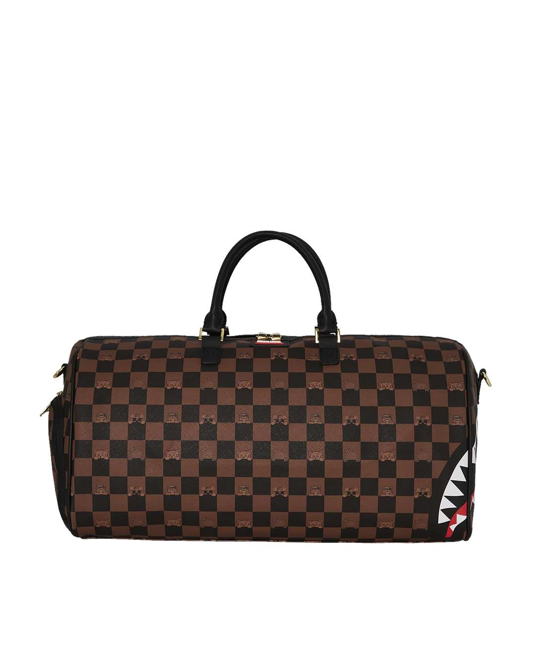 Top-down shot of the duffle bag showing zippered compartments and spacious interior