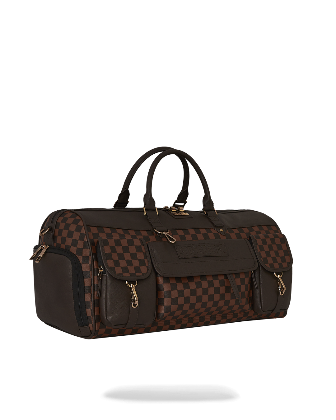 Close-up of metal zippers on the durable travel duffle bag