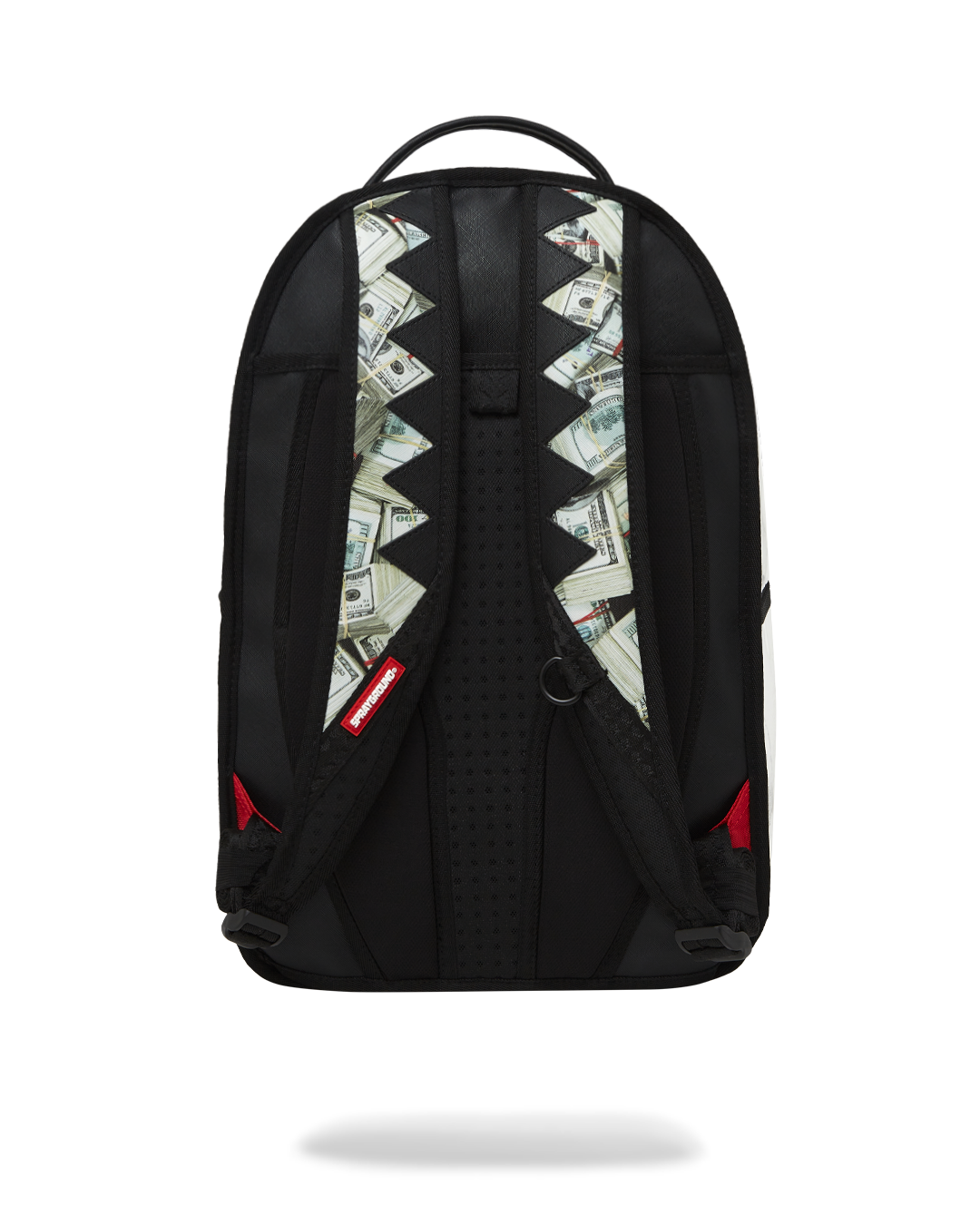 Front view of the pink Sprayground backpack with clear panels