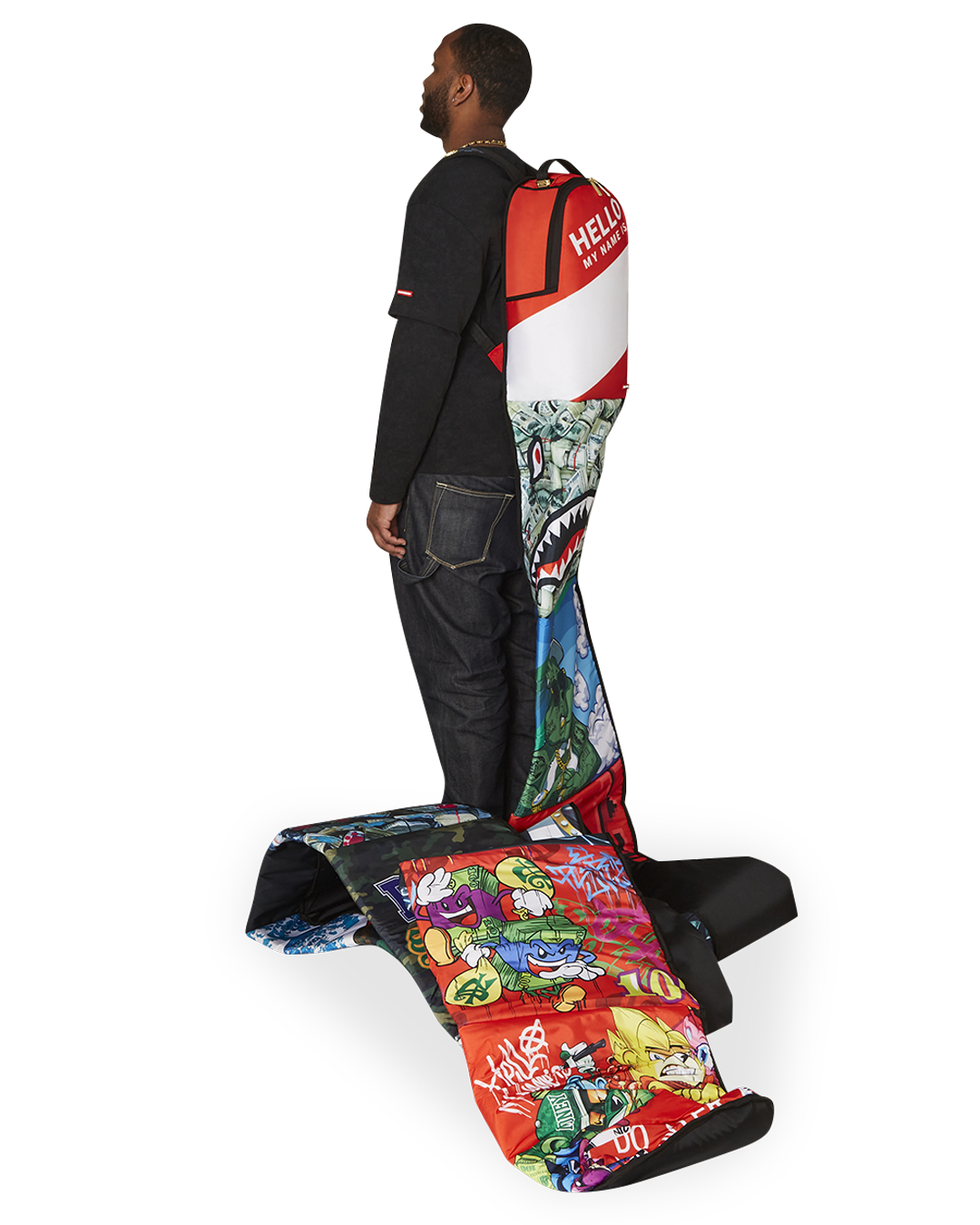 Back view of the clear Sprayground backpack with adjustable straps and gold hardware.