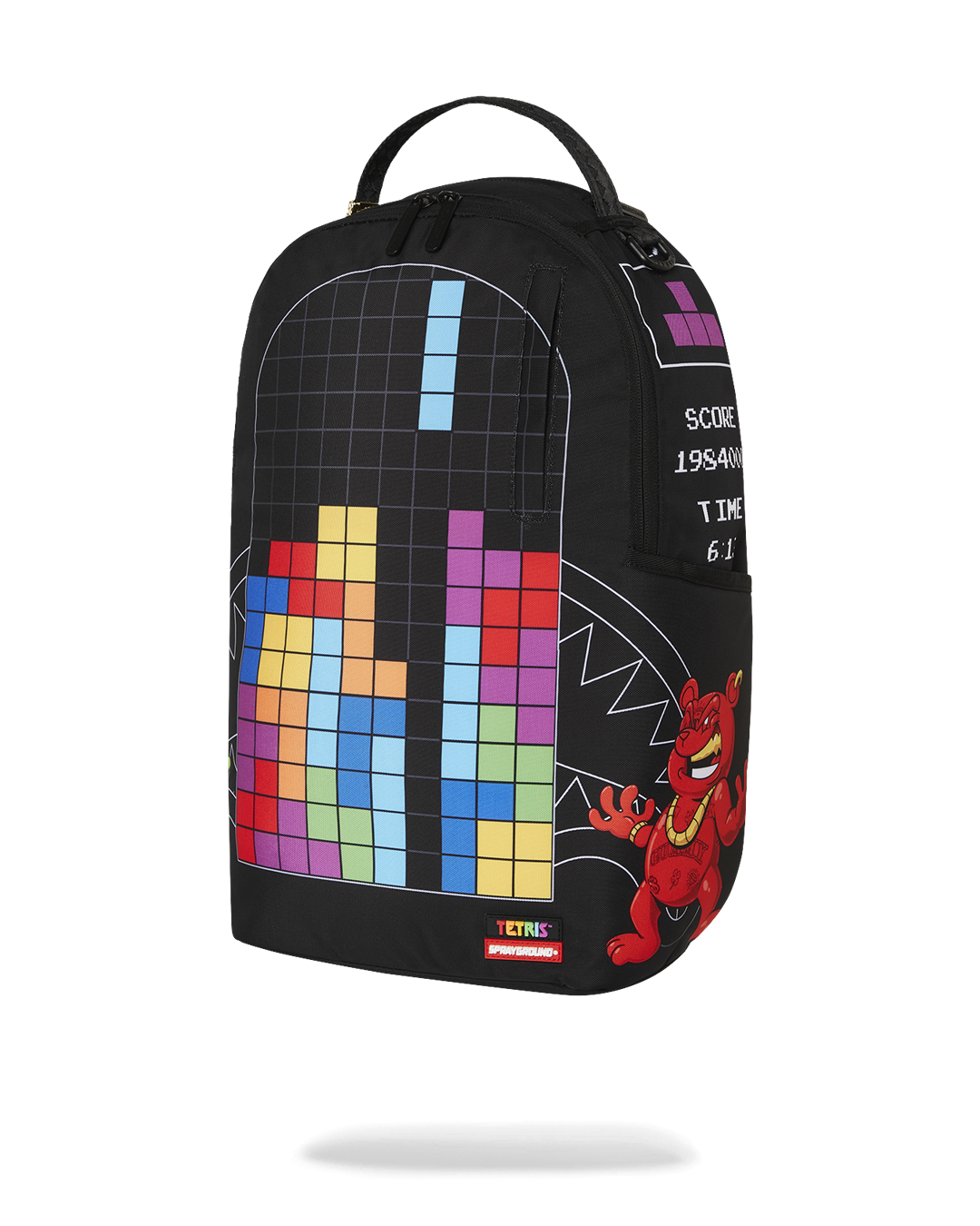 Side view highlighting adjustable straps and pink details on Sprayground backpack