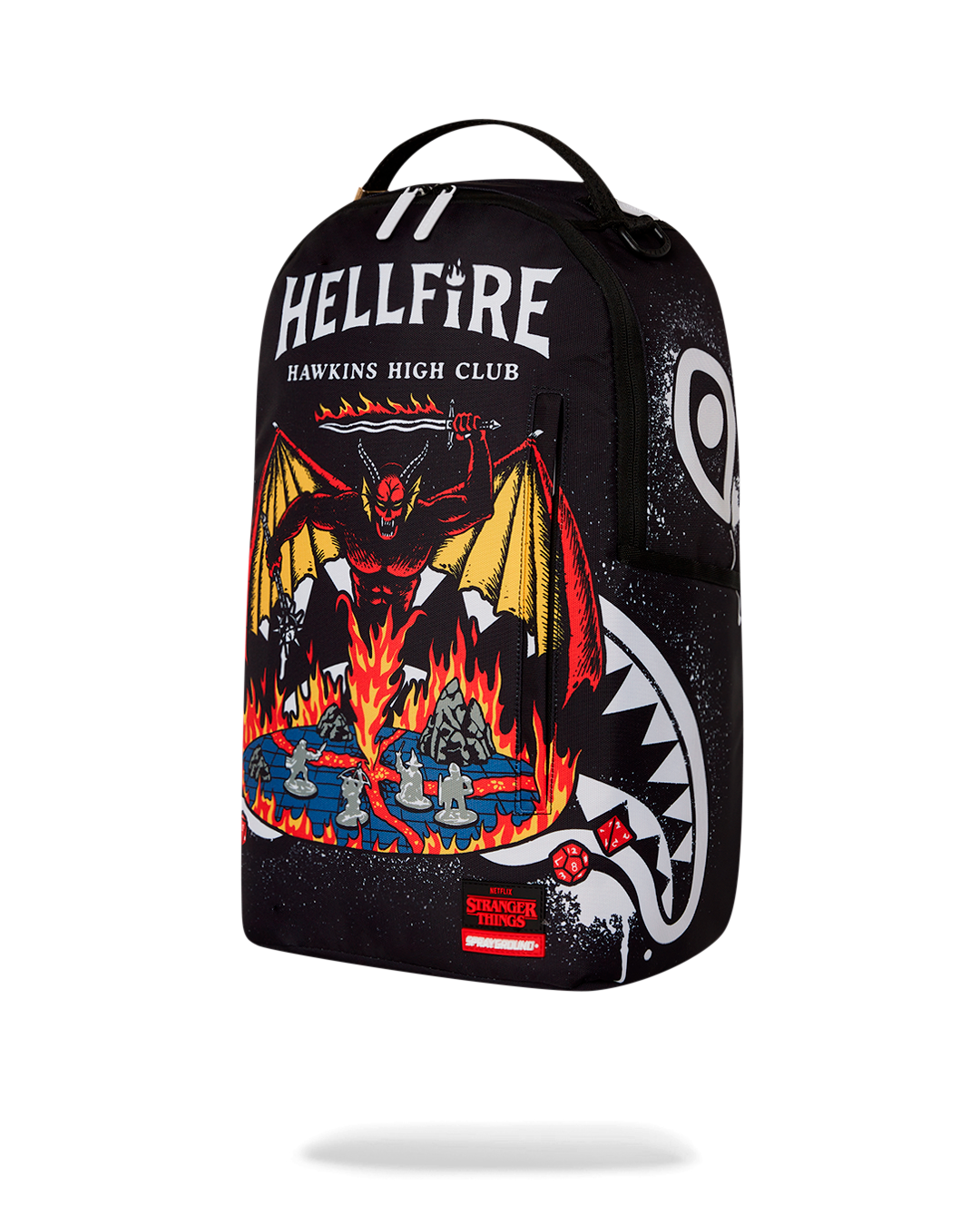 Side angle showing adjustable straps and Sprayground badge