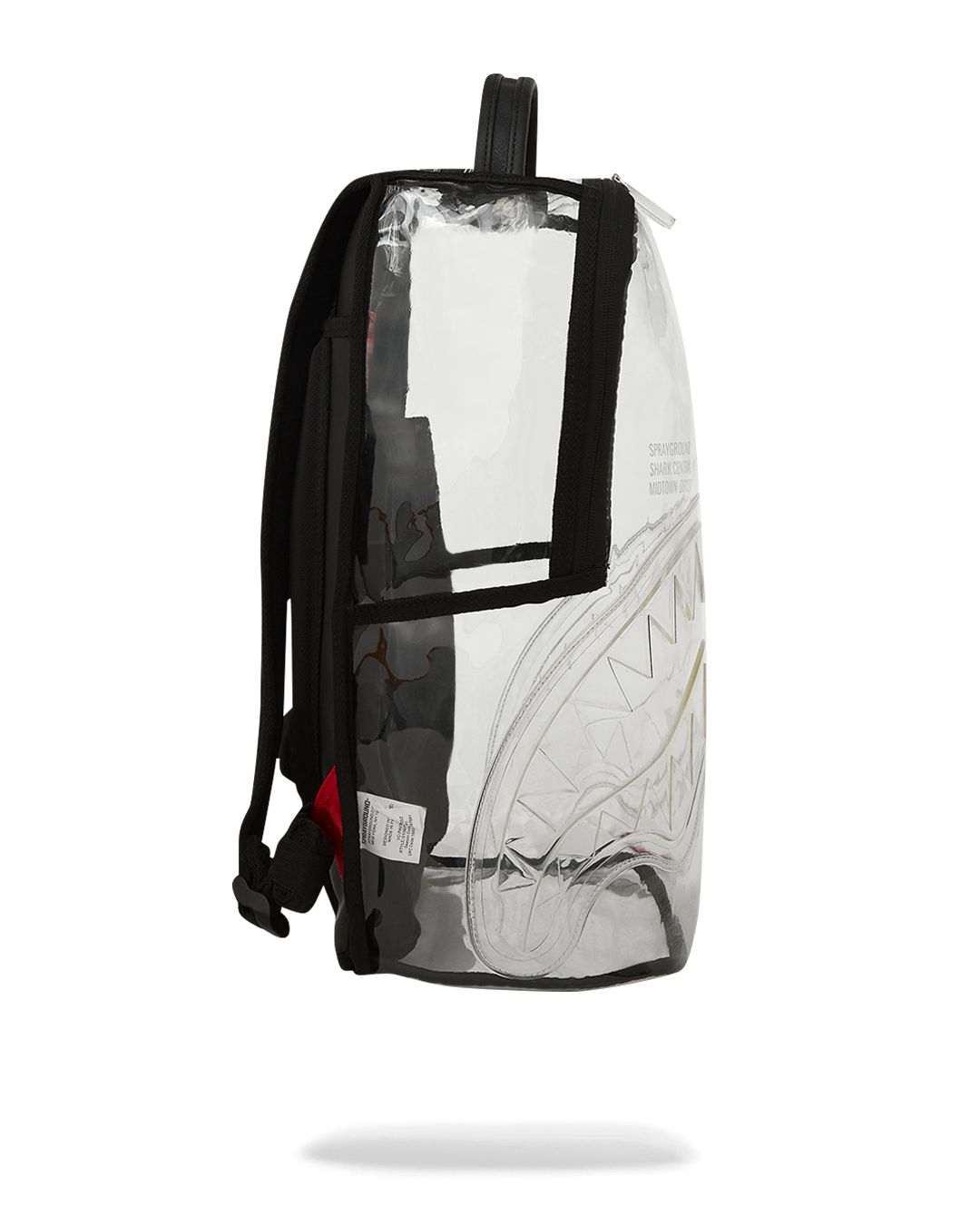 Front view of the Shark Central clear backpack with spacious compartments.