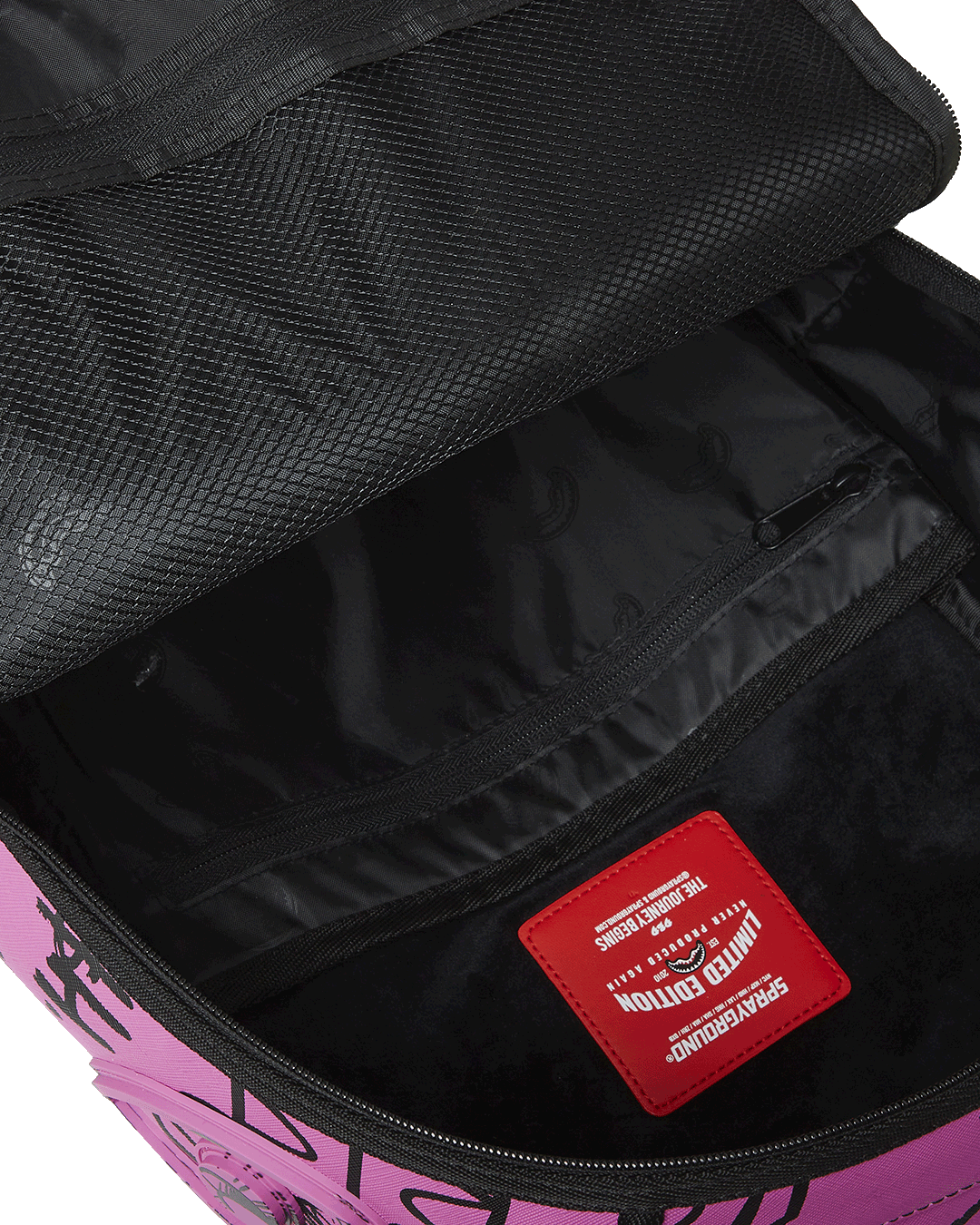 Sharkmouth faux leather backpack front view with bold detailing