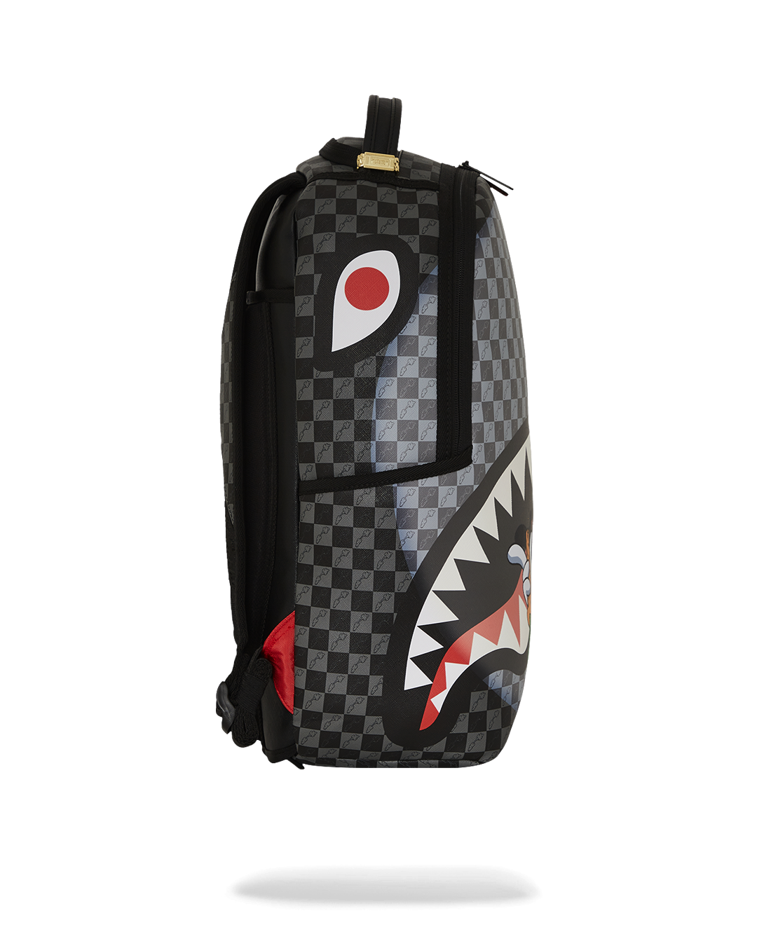 Interior view of the Bugs Bunny faux leather laptop backpack with velour compartments.