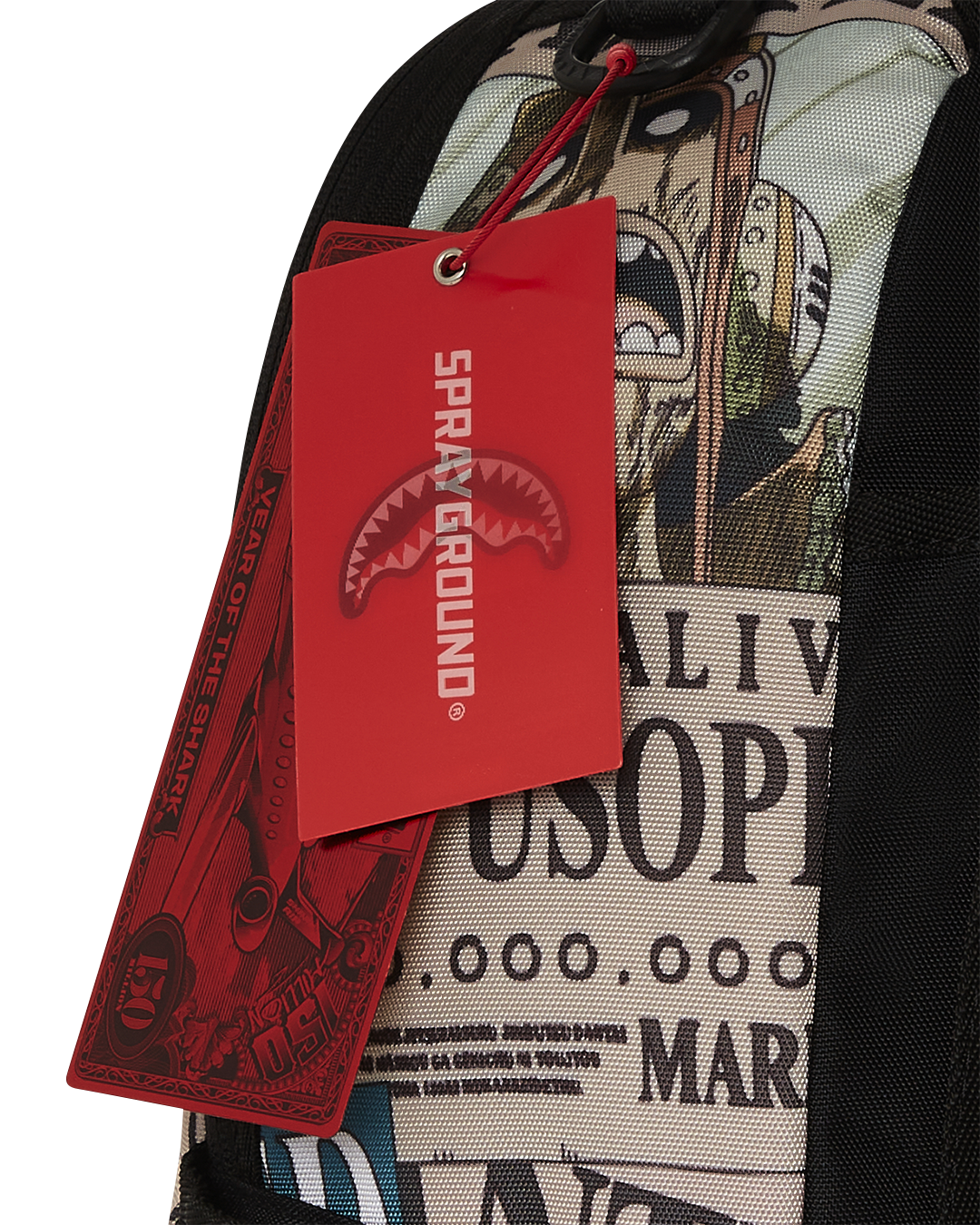 Front view of Sprayground Shark Backpack showcasing embossed shark mouth design.