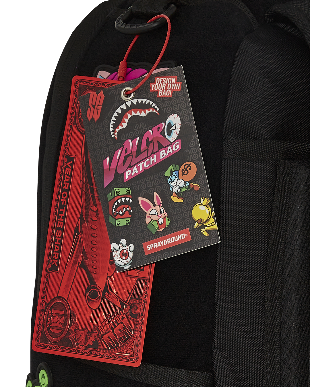 Close-up of the customizable velcro backpack with patches for kids