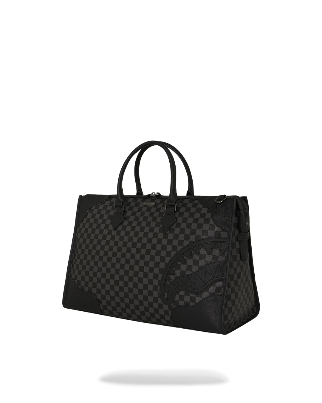 Close-up of the faux leather detailing and sharkmouth cut