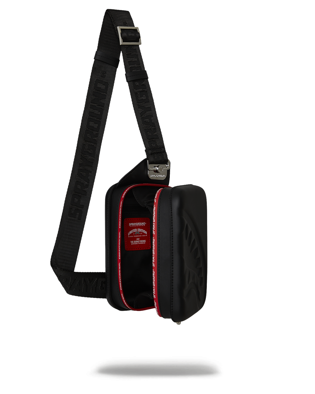 Interior view of crossbody bag with organized zip pocket and space for small essentials.