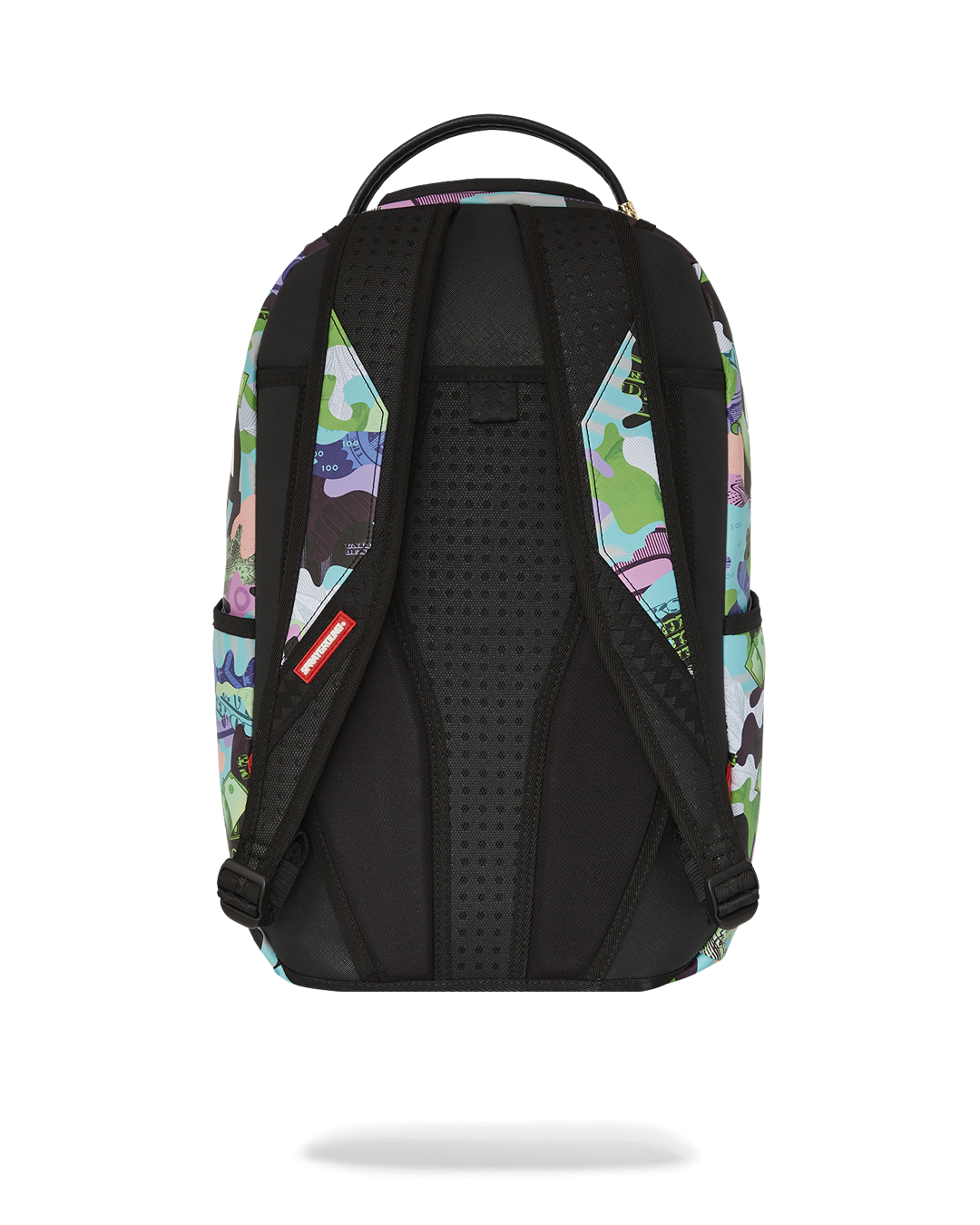 Sprayground Diablo luxury backpack worn by a traveler in an urban setting