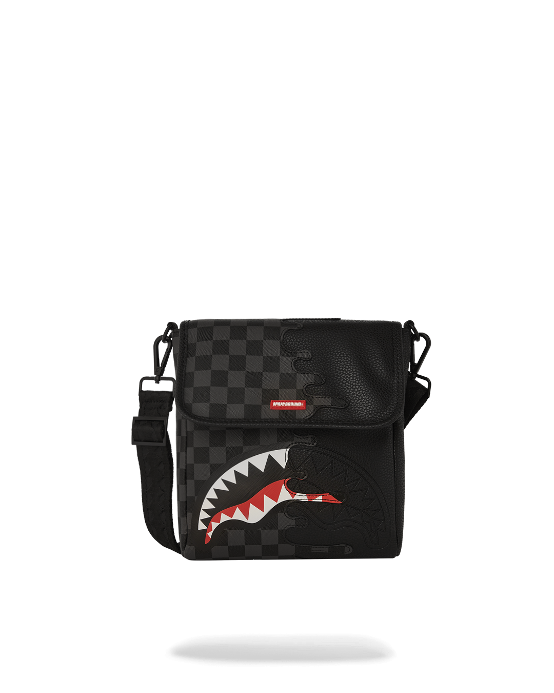 Close-up of the bag's adjustable crossbody strap and zipper closure.