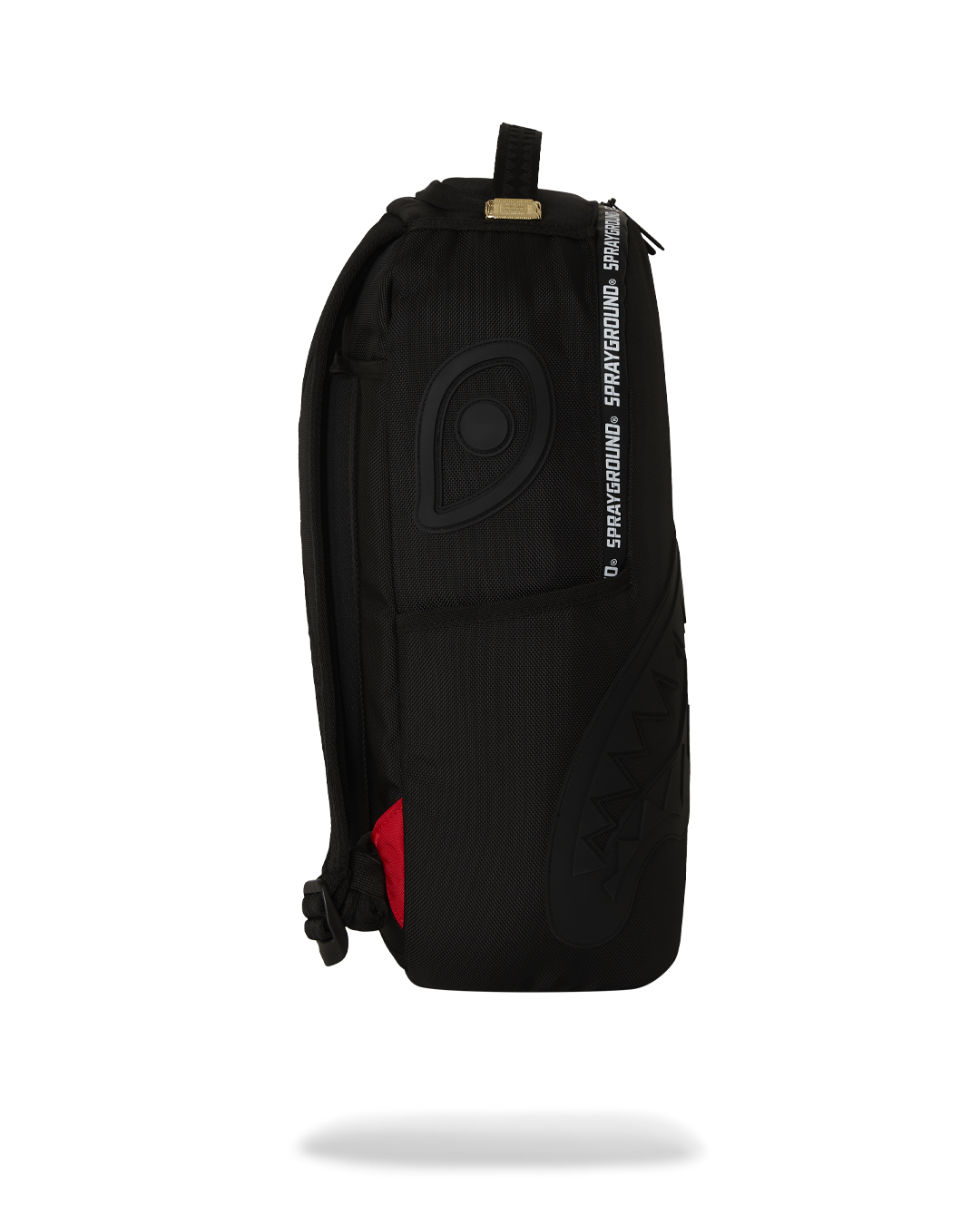 Sprayground Hero White Tape DLXR Backpack interior view, featuring its separate velour laptop compartment and mesh organizer pocket.