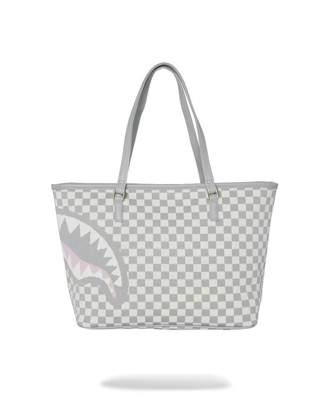 Sprayground Ella Printed Fly Knit Tote Bag, side view, showcasing the sharkmouth design