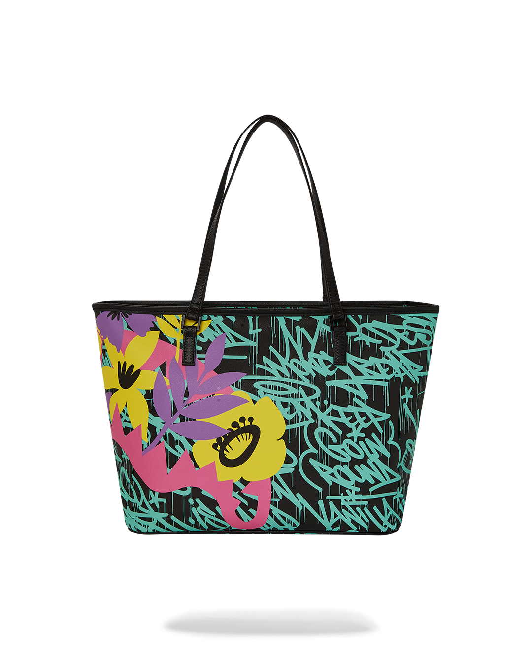 Close-up of the faux leather tote bags interior organizer pocket and zipper details