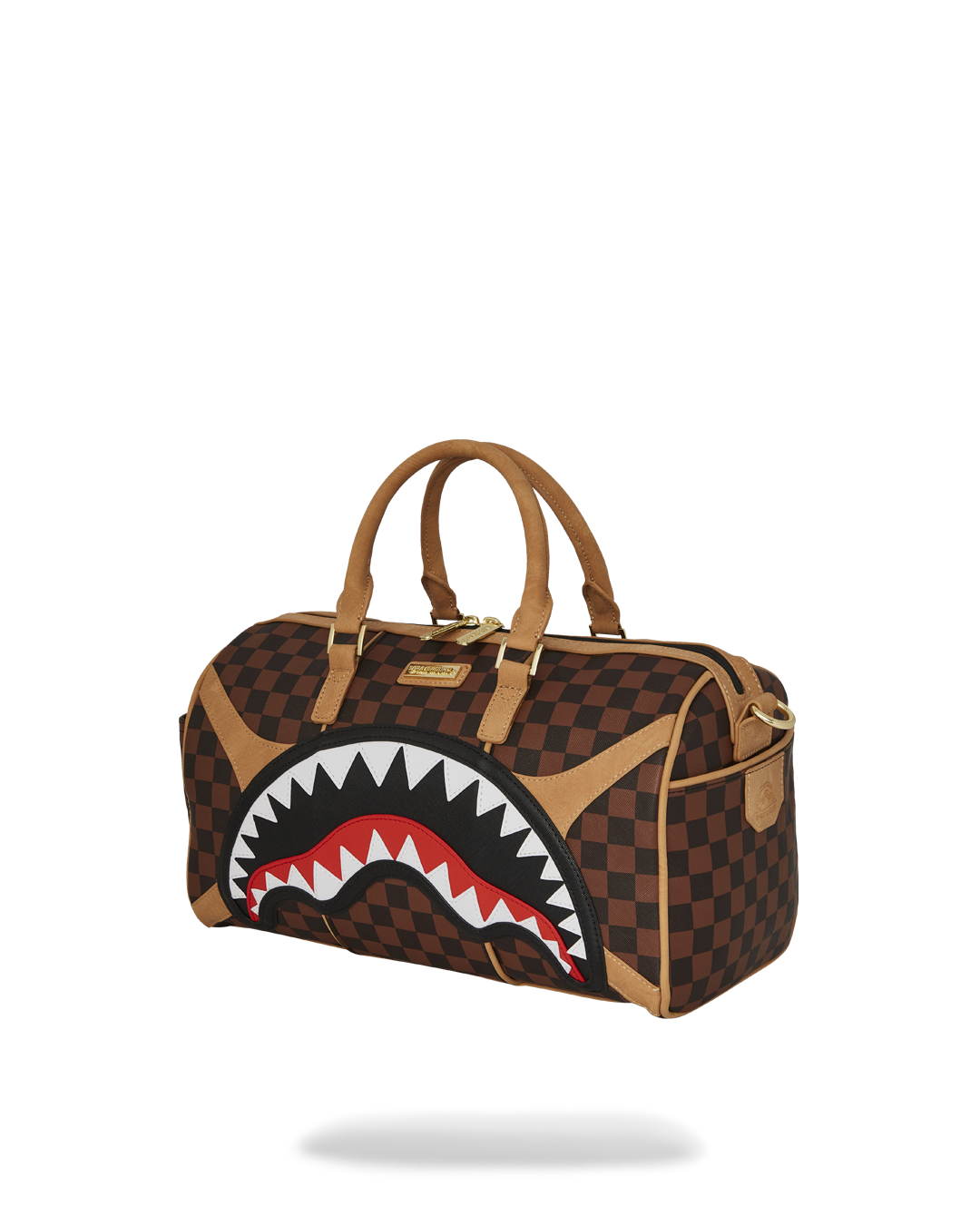 Close-up of mini duffle bag purse interior with zip pocket and structured lining