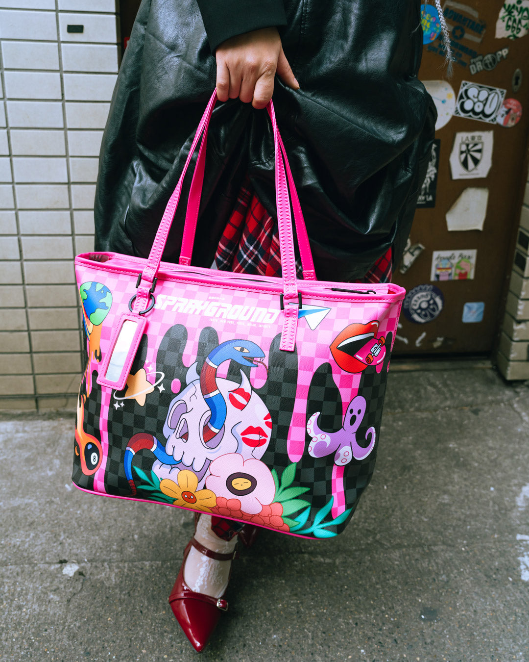 Front view of printed tote bag with vibrant design for everyday use