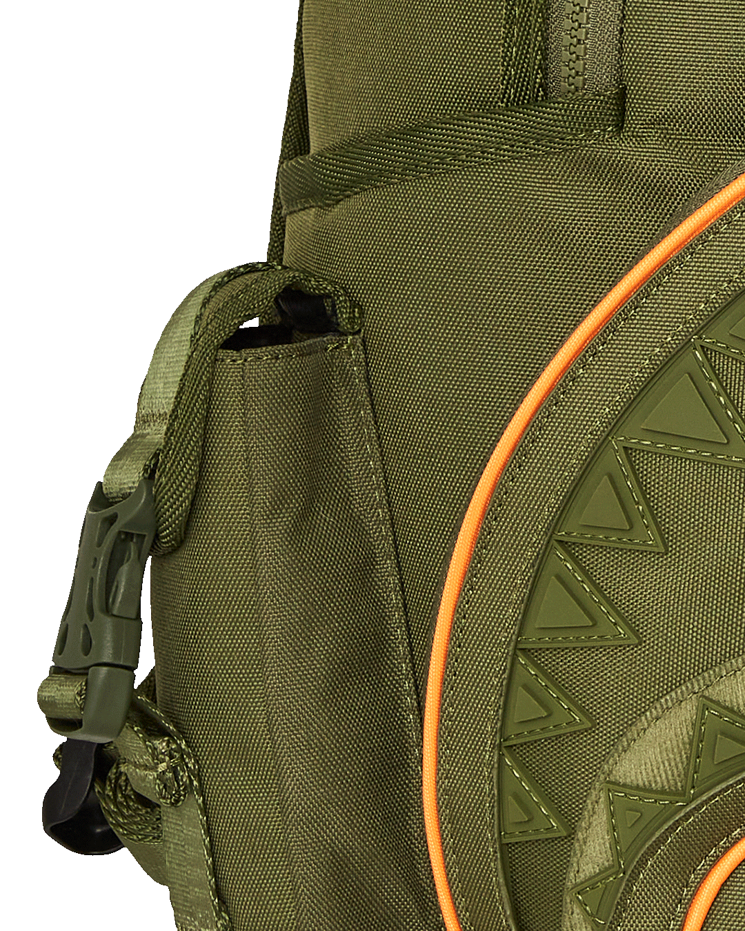 Interior view of military backpack highlighting laptop compartment and mesh organizers