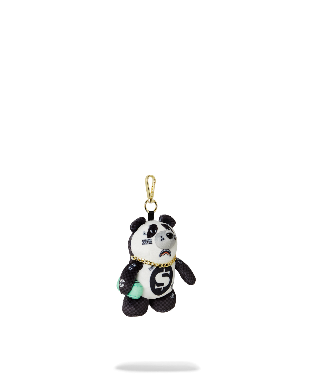 Side view showing the bear keychain’s small size.