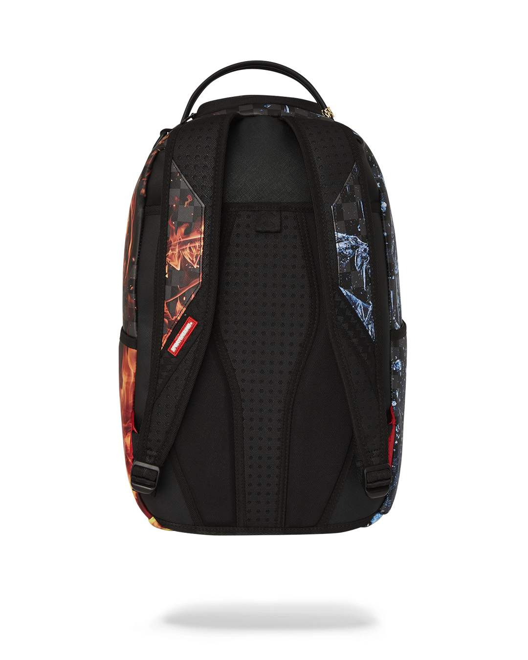 Deluxe faux leather backpack displayed on a wooden table, showcasing front pockets and gold zippers.